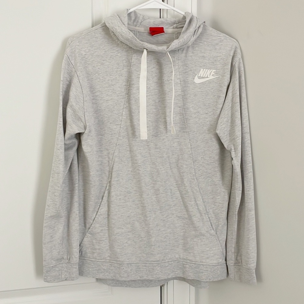 Nike Grey Hoodie Front Logo Kangaroo Pocket Sweatshirt Size Small